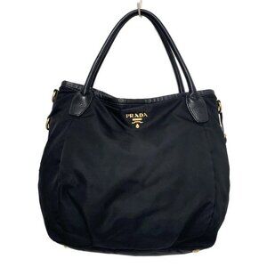PRADA - Black Nylon Leather Tote Bag 492-071125